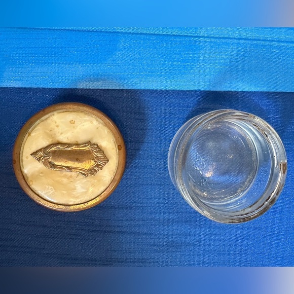 Vintage Glass Vanity Jar with Celluloid & Brass Top - Picture 3 of 6